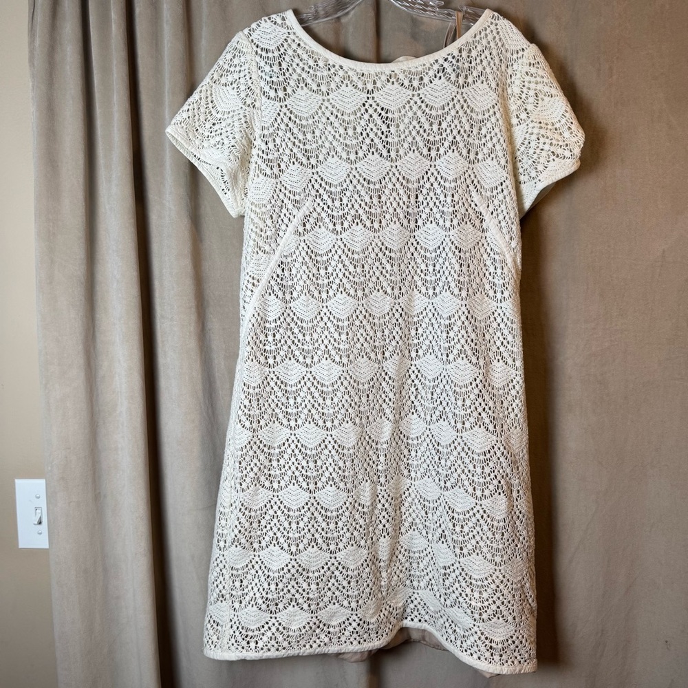 LOFT Cream and Tan Lace Dress crochet grandmacore career‎